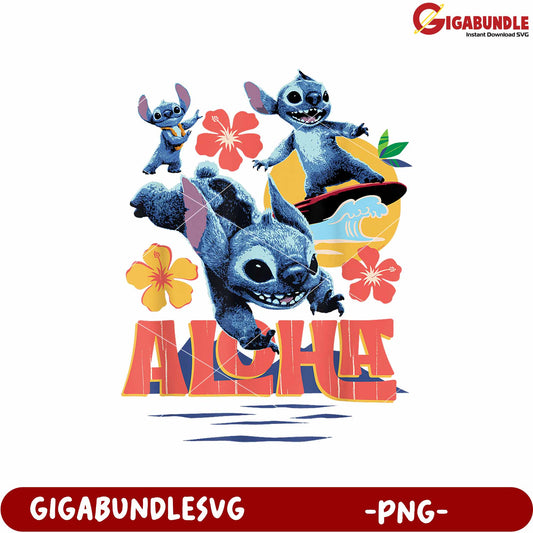 Stitch tropical aloha png, lilo and stitch tropical dance png, cute blue alien png