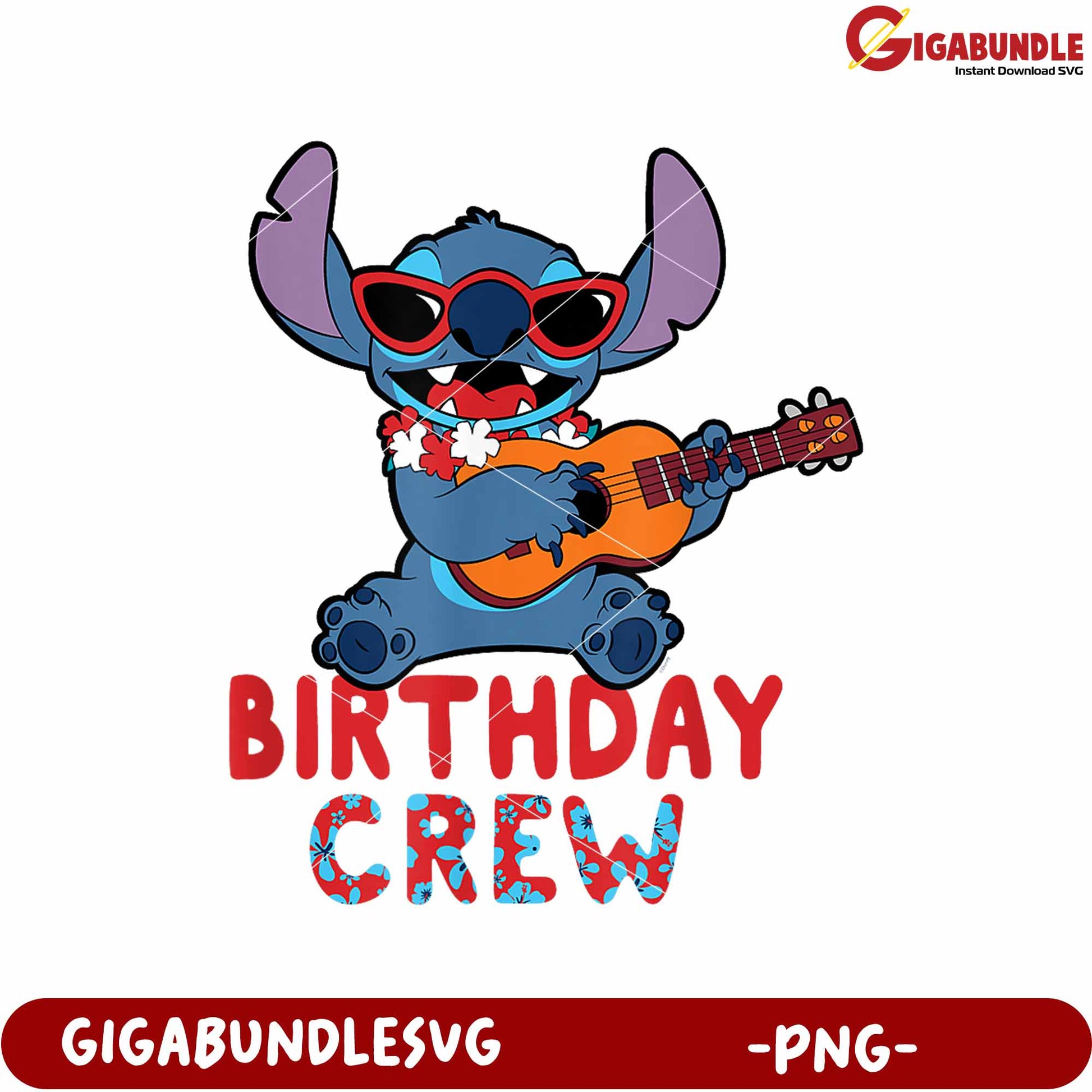 Stitch tropical birthday crew png, lilo and stitch cartoon png, cute blue alien png