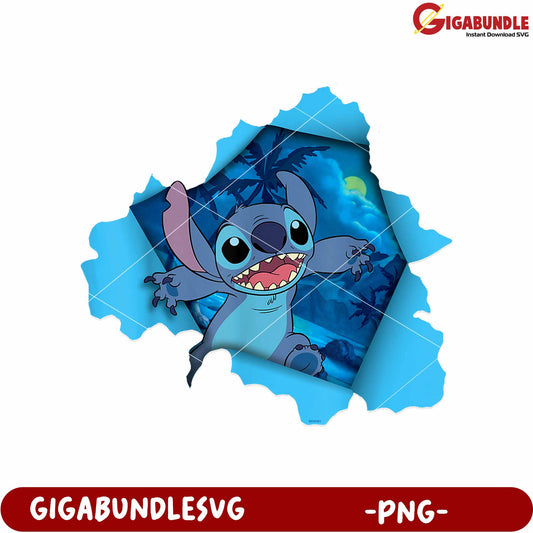 Stitch tropical birthday png, lilo and stitch cartoon png, cute blue alien png