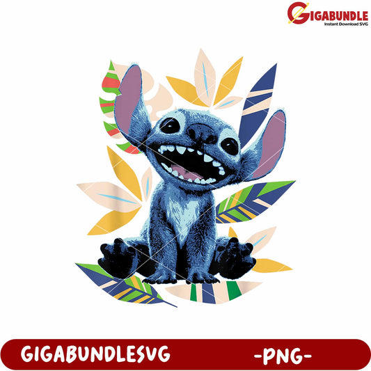 Stitch tropical island design png, lilo and stitch tropical dance png, cute blue alien png
