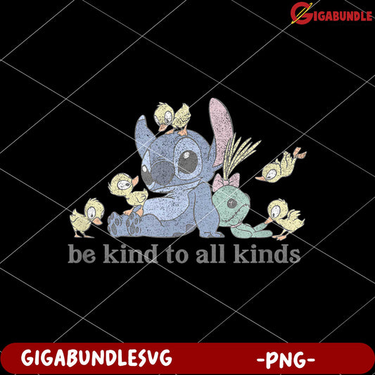 Stitch with duck be kind to all kinds png, lilo and stitch cartoon png, cute blue alien png