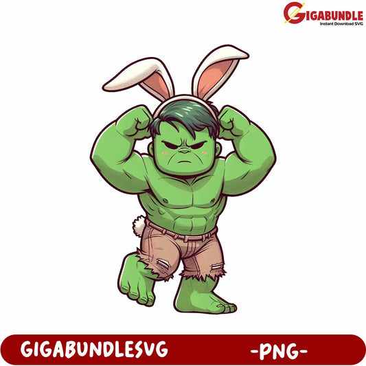 Strong Green Bunny Character Cute PNG Artwork for Download