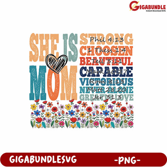 Strong Mom Inspirational Quote Design in PNG Format for Gifts