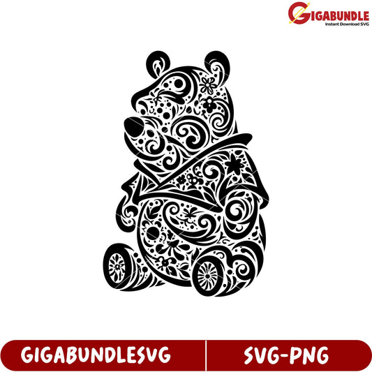 Stylish Bear SVG Design with Floral Patterns for Craft Projects