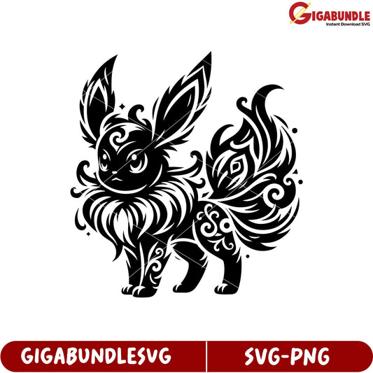 Stylish Black and White Floral Fox Illustration SVG Product Download