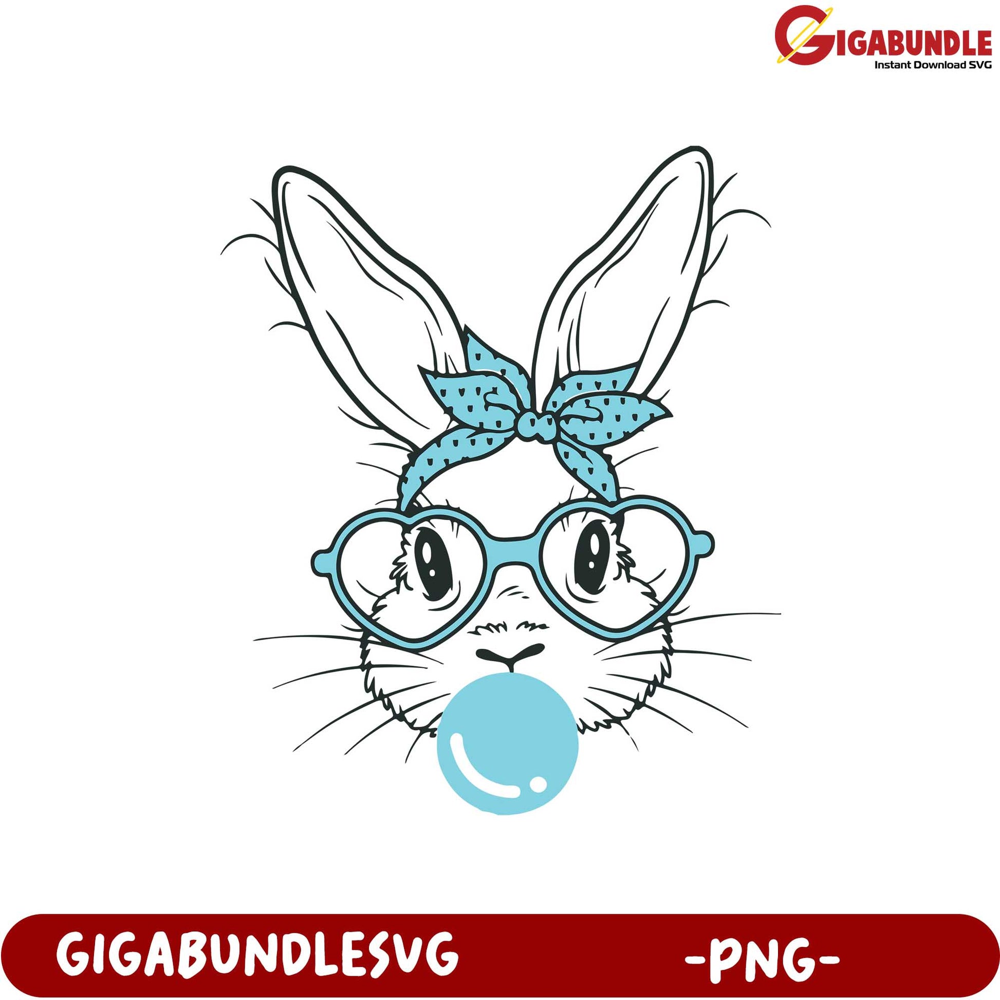 Stylish Bunny with Glasses and Bubble - Cute PNG Graphic