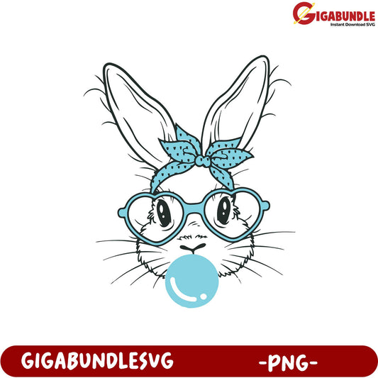 Stylish Bunny with Glasses and Bubble - Cute PNG Graphic