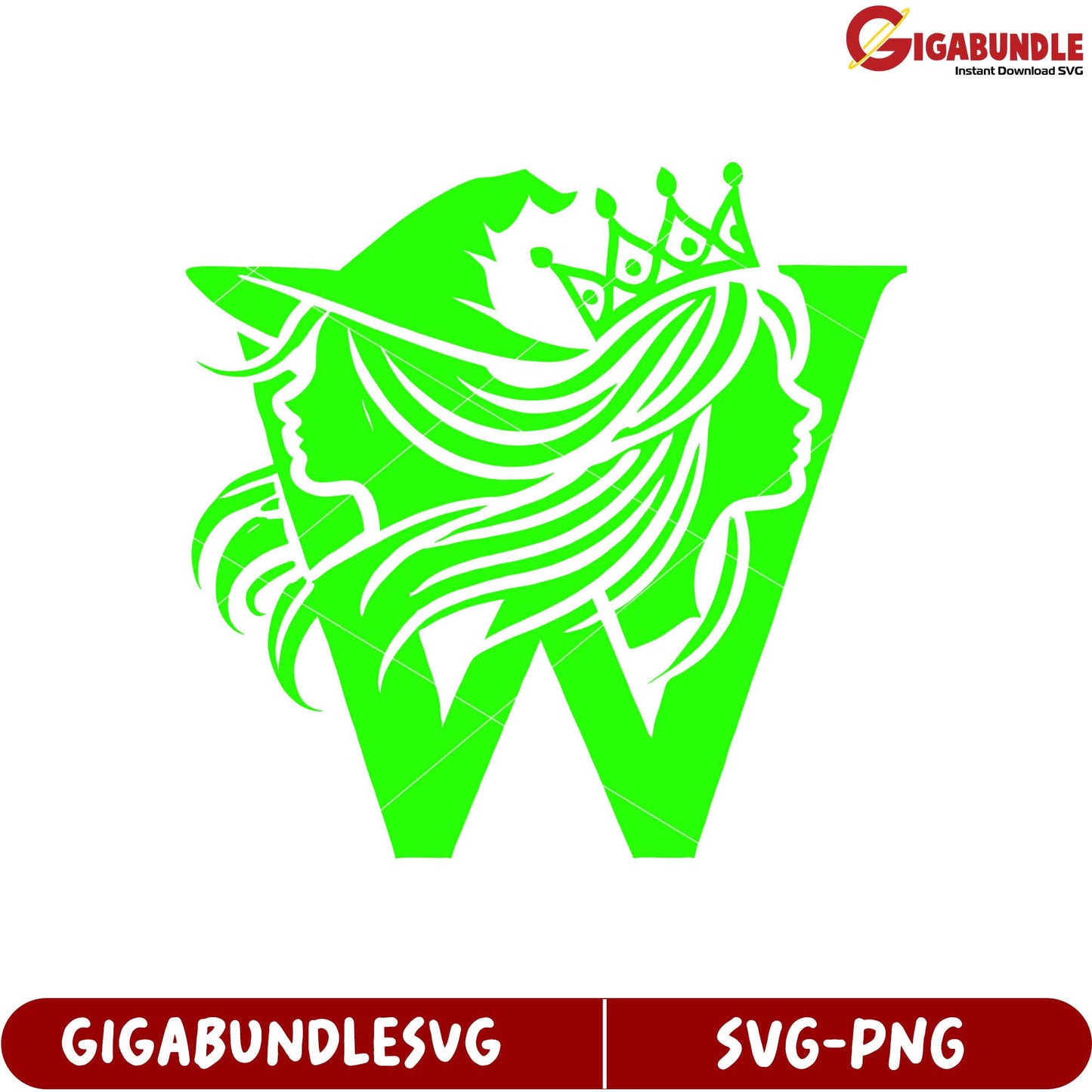 Stylish Green W Logo with Dual Silhouettes for Crafting Projects SVG