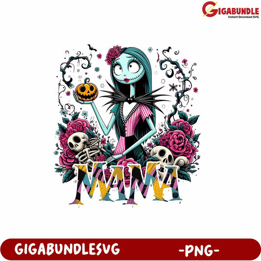 Stylish Halloween Character Design with Pumpkin and Roses PNG Image