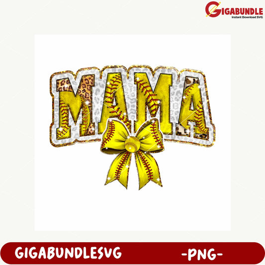 Stylish Mama Baseball Graphic with Bow PNG Design