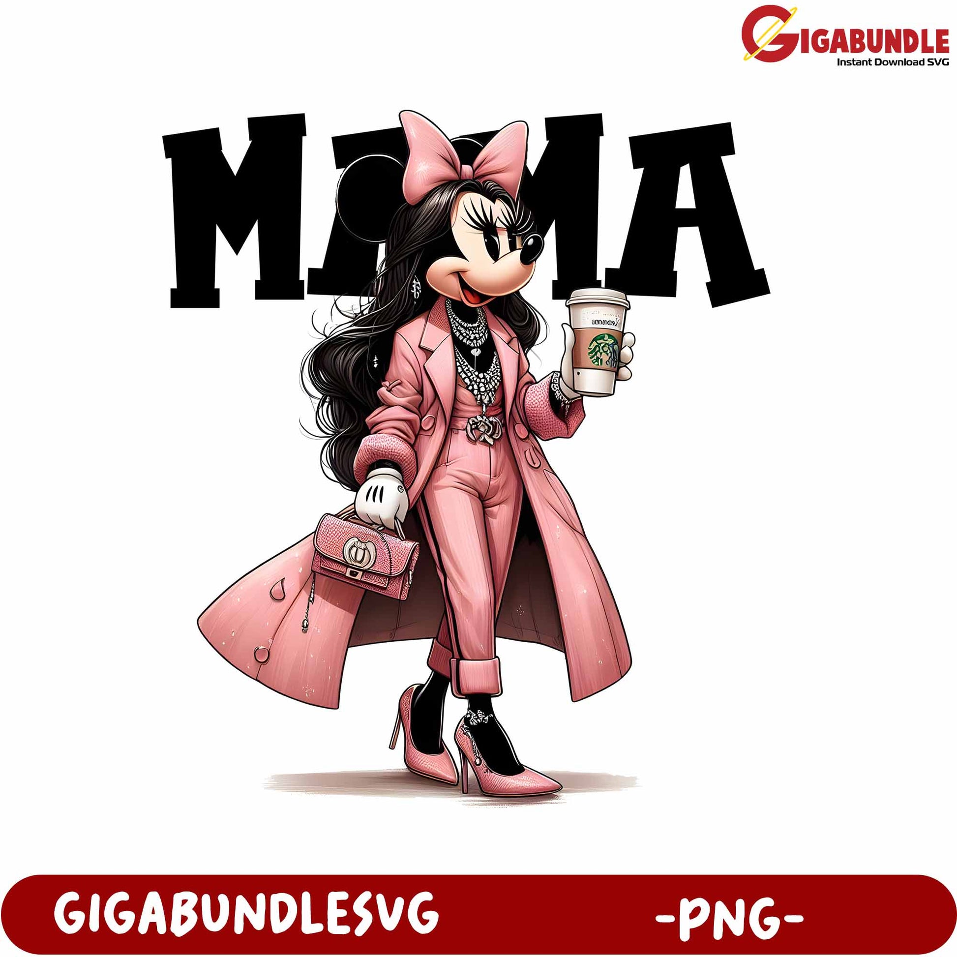 Stylish Mama Character in Pink Outfit PNG for Instant Download