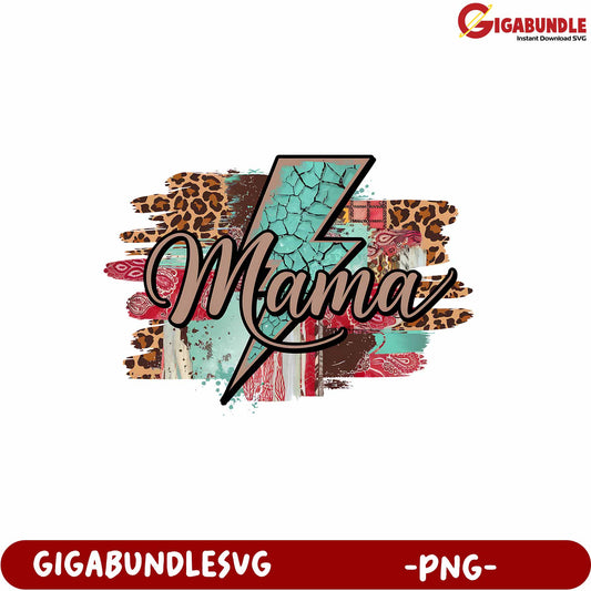 Stylish Mama Lightning PNG Graphic with Animal Print Design