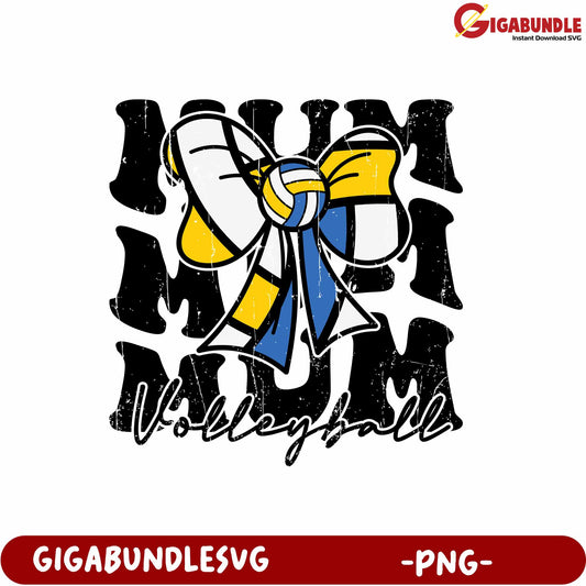 Stylish Mom Volleyball PNG Design with Colorful Bow Graphic