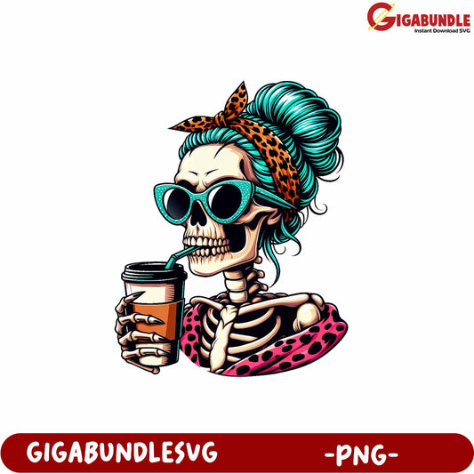 Stylish Skeleton with Drink in Sunglasses PNG Graphic Art Design
