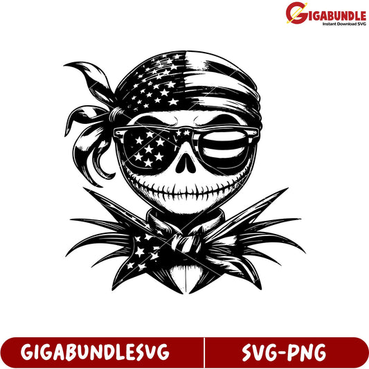 Stylish Skull Design with Bandana and Sunglasses for SVG Download