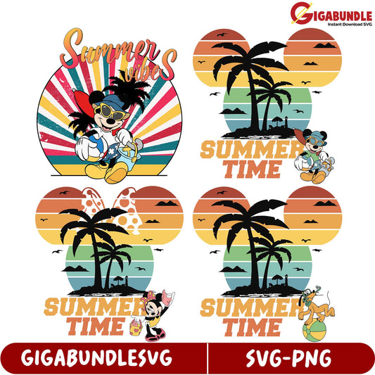 Summer Vibes SVG Bundle - Fun Mickey & Minnie Designs Download