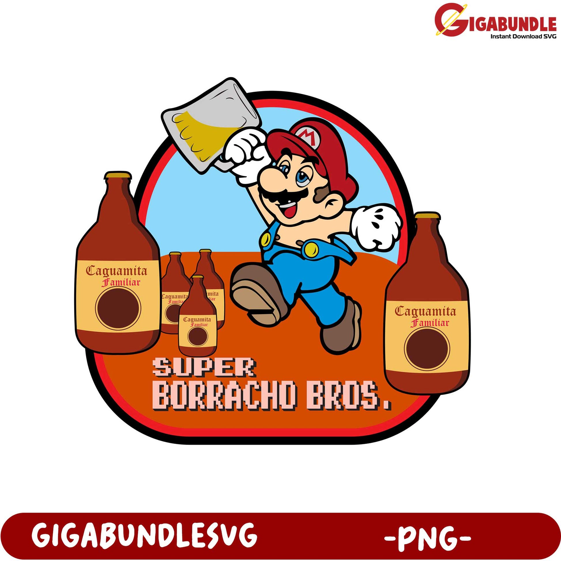 Super Borracho Bros Fun PNG Image of Cartoon Character Enjoying Beer
