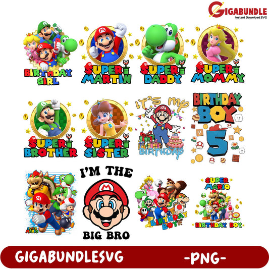 Super Mario Birthday Themed PNG Bundle for Kids' Celebrations