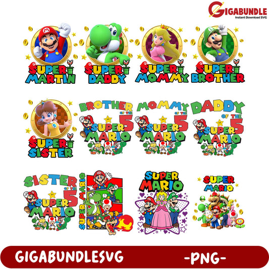 Super Mario Family Bundle - Fun PNG Graphics for Kids