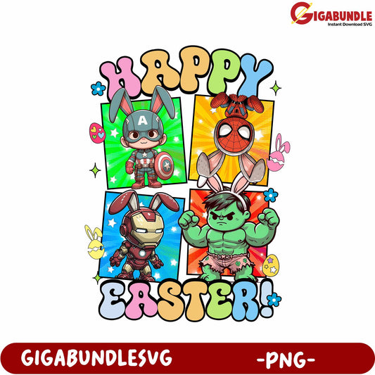 Superhero Bunny Characters Happy Easter PNG Design Download
