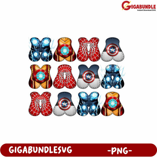 Superhero PNG Designs featuring Iron Man, Spider-Man and Captain America