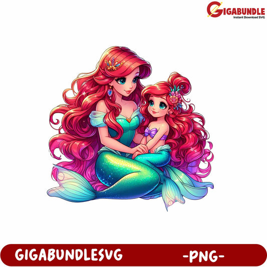 Sweet Mermaid Mother and Daughter PNG Digital Art for Download