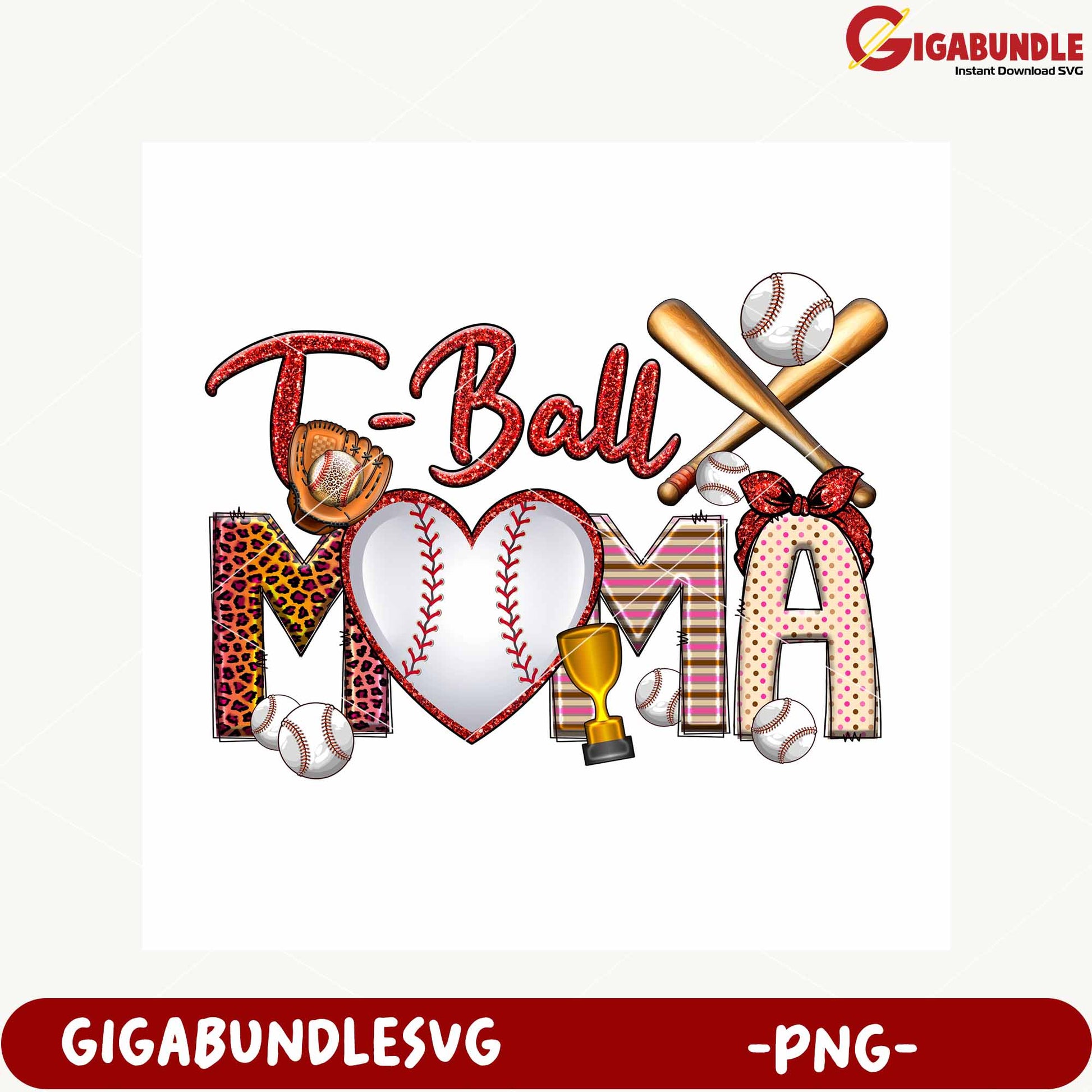 T-Ball Mom Design with Softball Elements PNG Image
