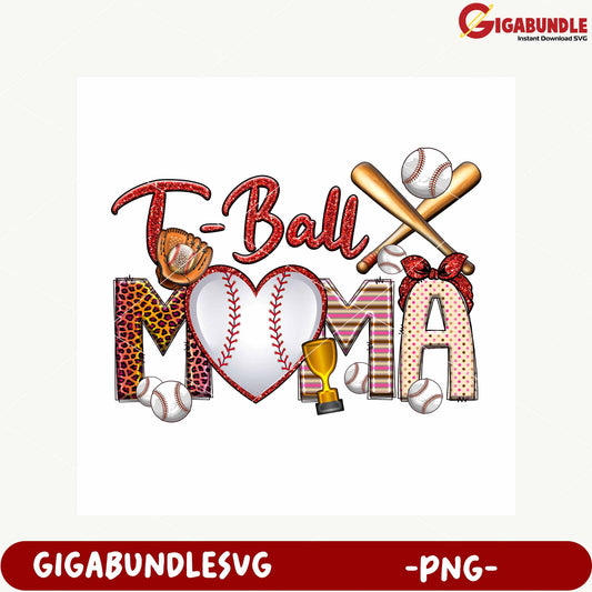 T-Ball Mom Design with Softball Elements PNG Image