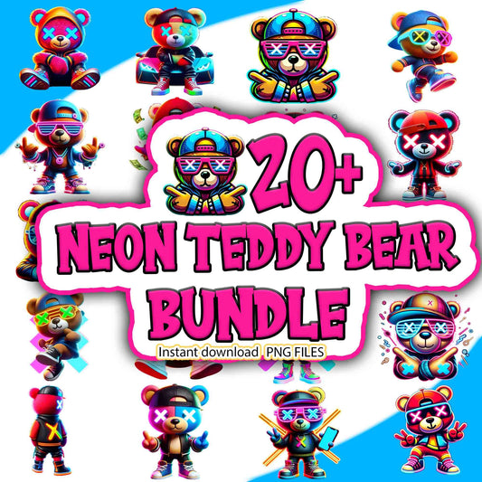 Neon Teddy Bear Bundle Png
