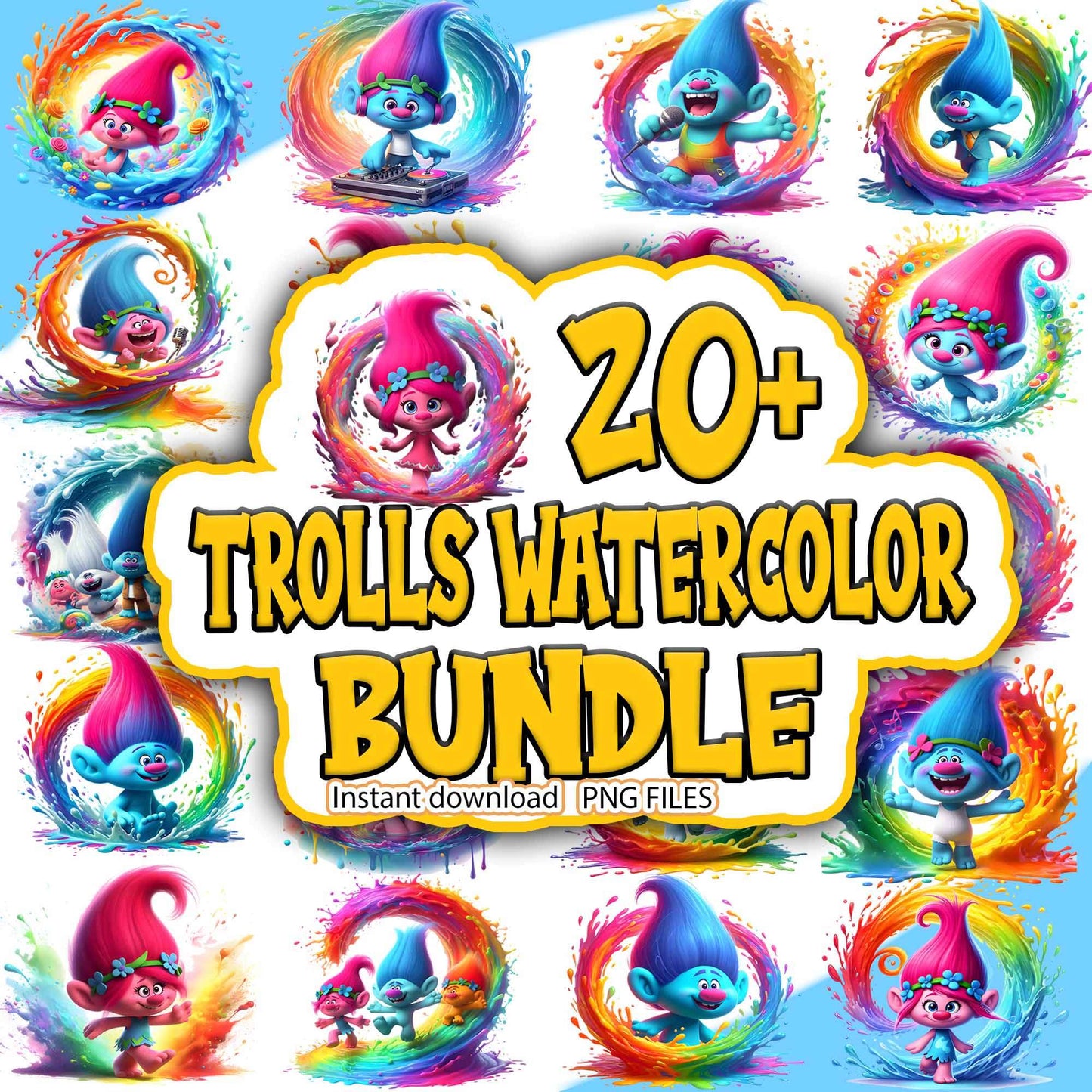 Trolls Splash And Watercolor Png- Digital Download