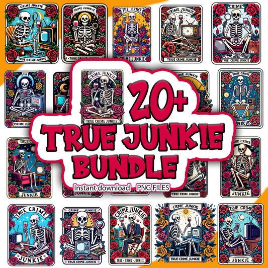 The True Crime Junkie Tarot Card PNG, Trendy Skeleton Sublimation Design