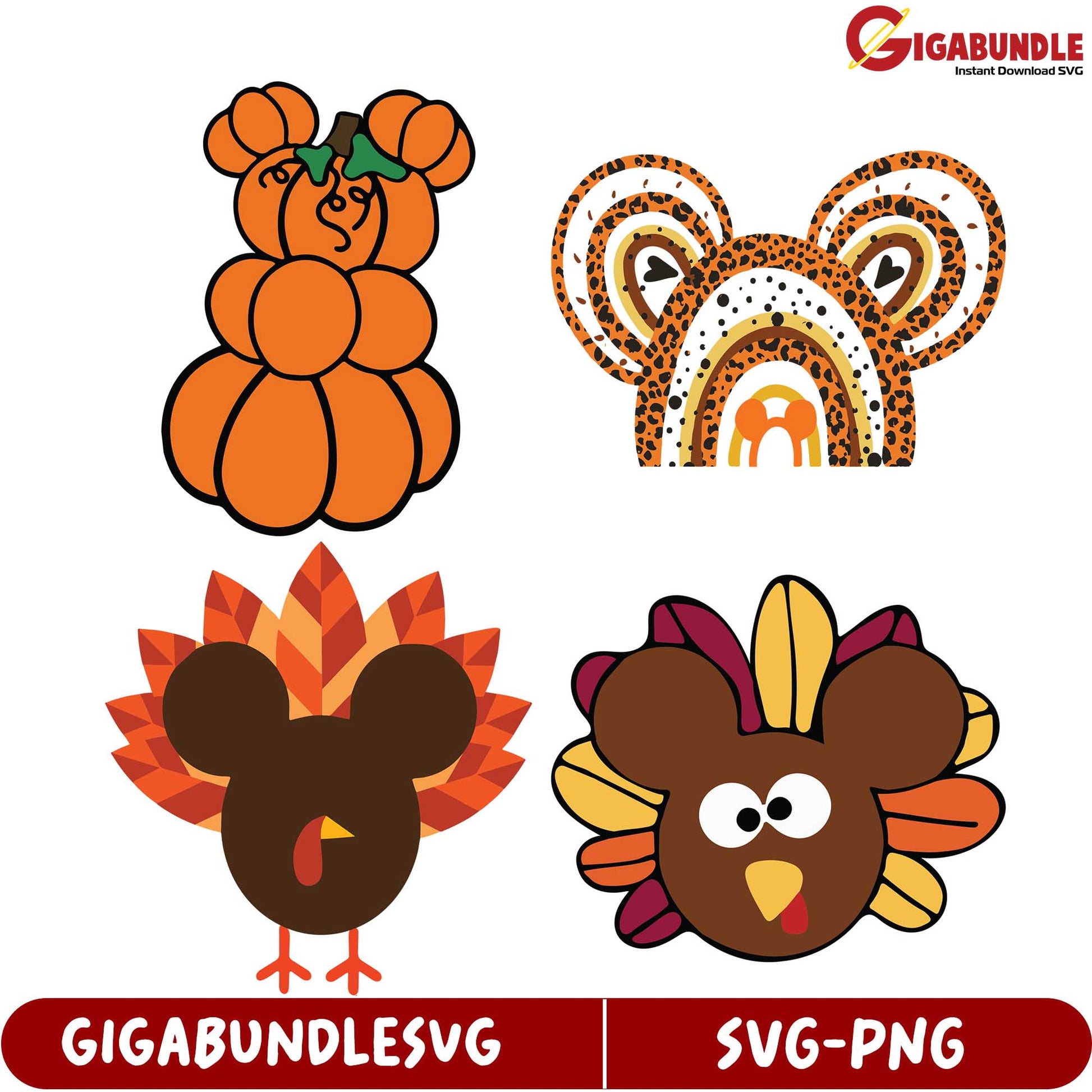 Thanksgiving SVG Bundle Cute Turkey & Pumpkin Designs