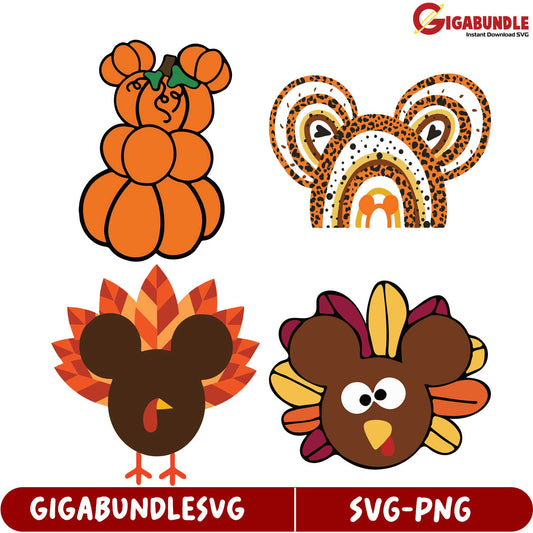 Thanksgiving SVG Bundle Cute Turkey & Pumpkin Designs