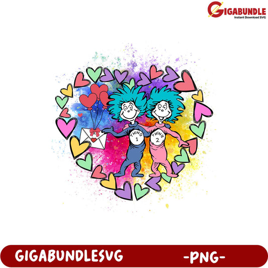 Thing 1 & 2 Valentine's PNG Watercolor Hearts