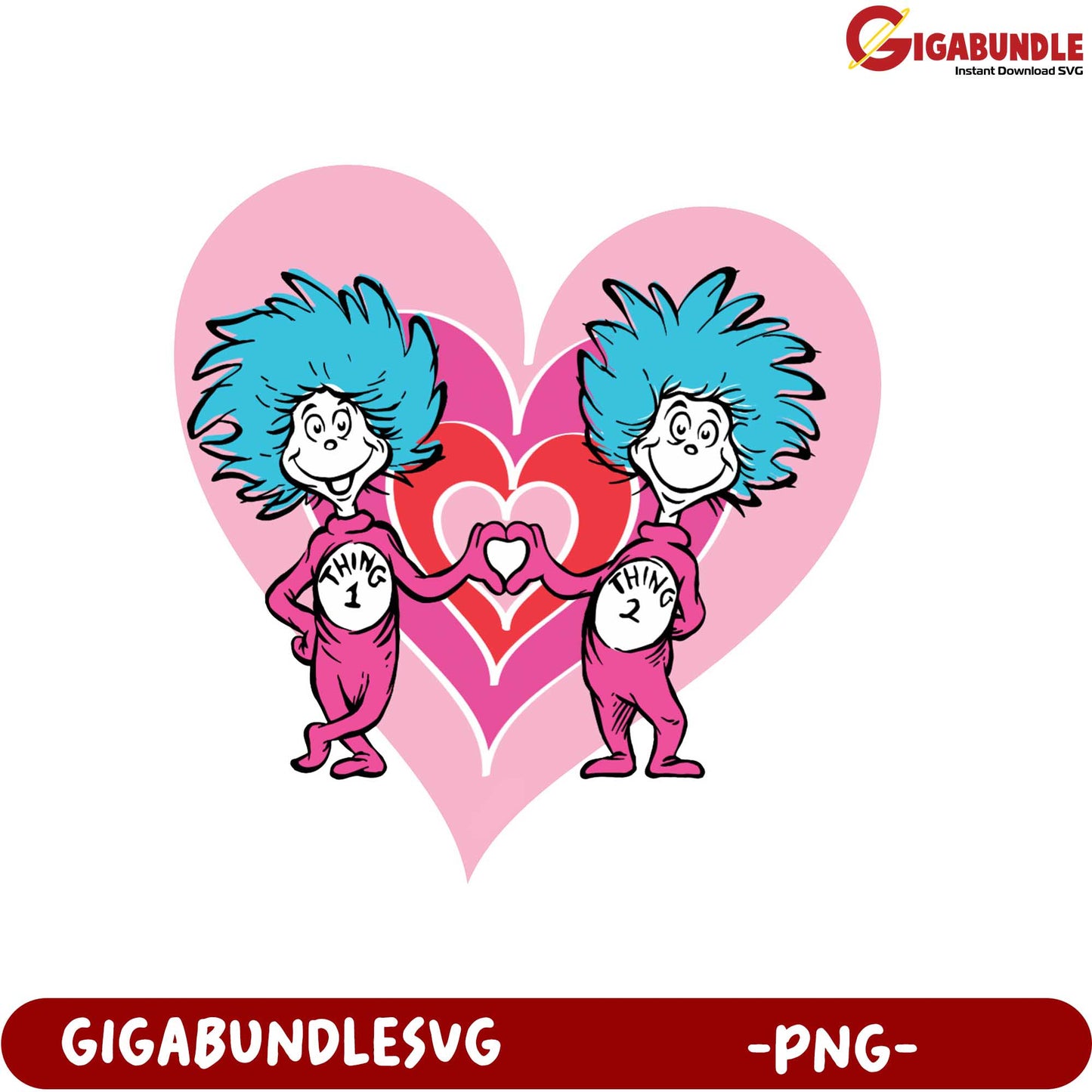 Thing 1 and Thing 2 Heart Graphic PNG – Adorable Love Design