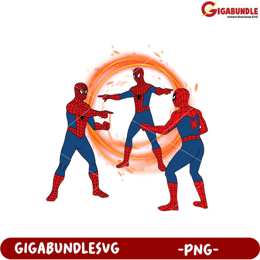 Three Spider-Man Characters in Dynamic Pose PNG Art