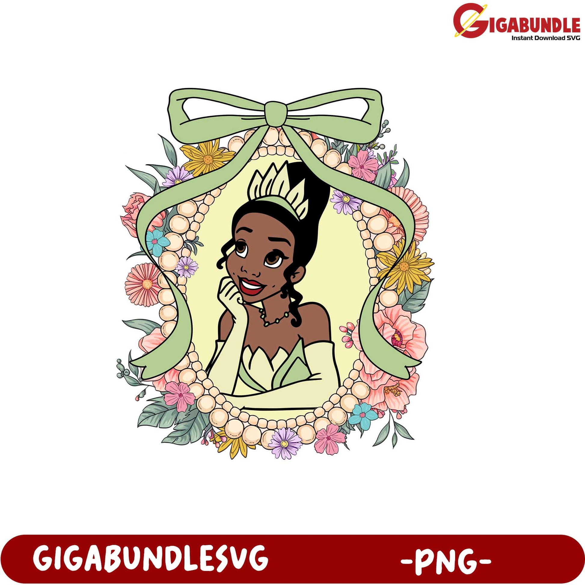 Tiana Princess Floral Frame PNG Artwork for Crafting Projects