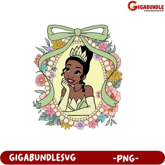 Tiana Princess Floral Frame PNG Artwork for Crafting Projects