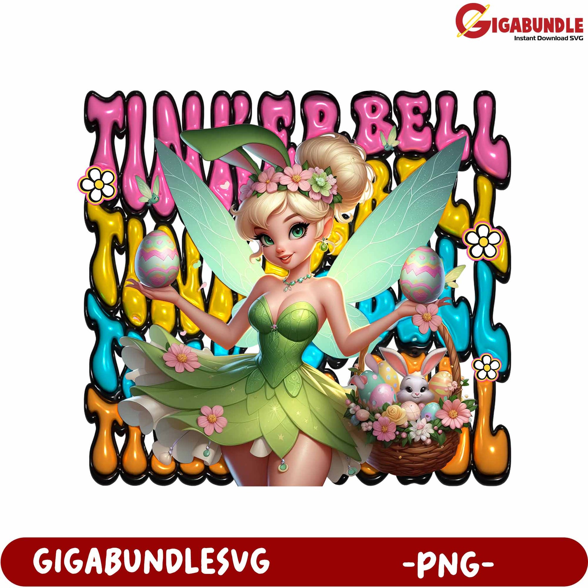 Tinkerbell Easter PNG Art with Colorful Background Design