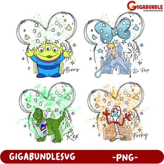 Toy Story Character PNG Bundle - Aliens, Bo Peep, Rex, Forky