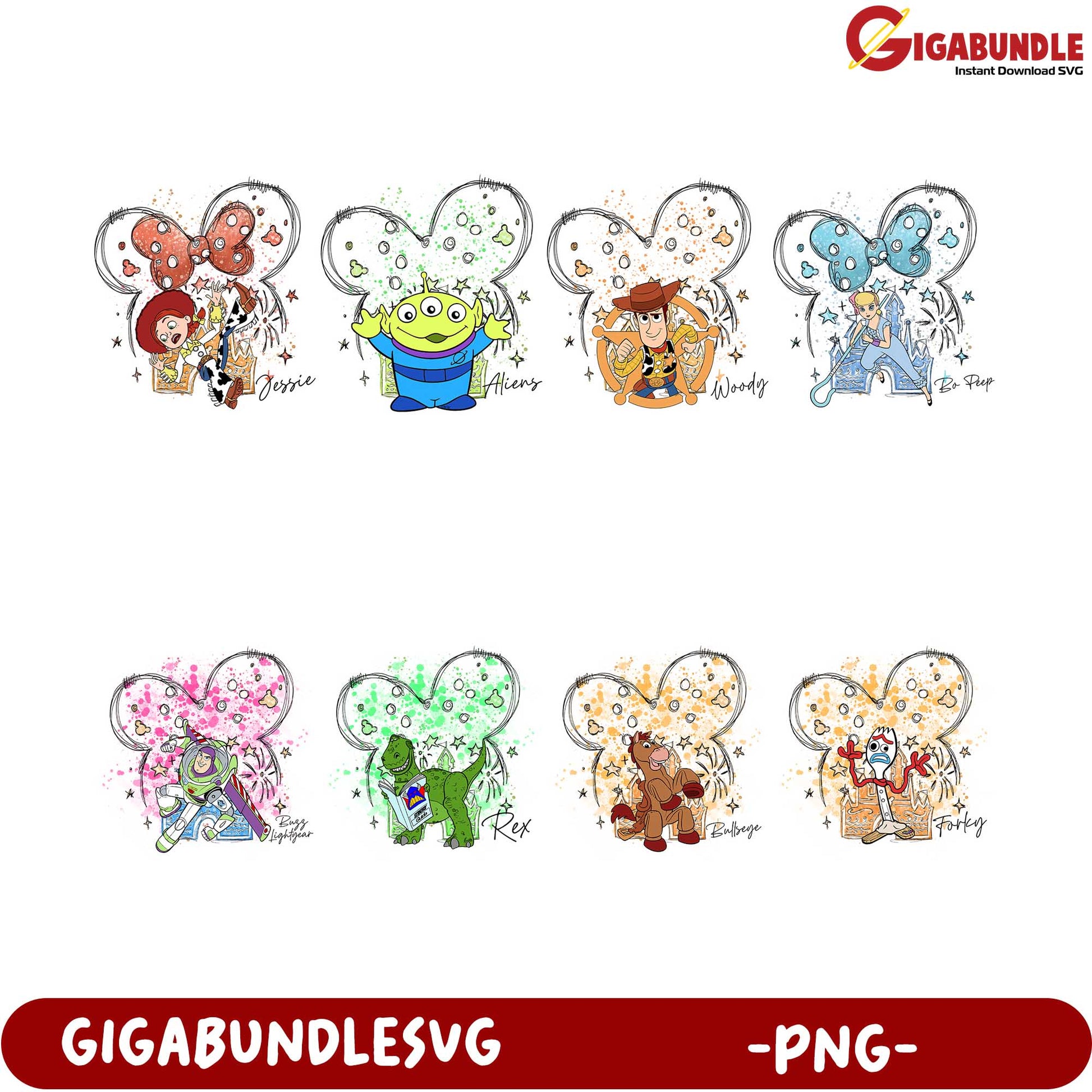 Toy Story Character PNG Bundle with Cute Bow Designs