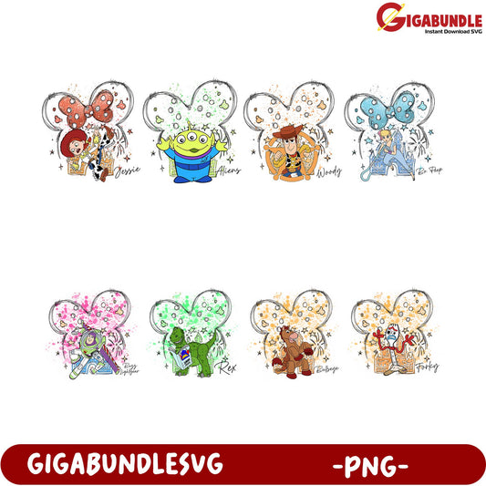 Toy Story Character PNG Bundle with Cute Bow Designs