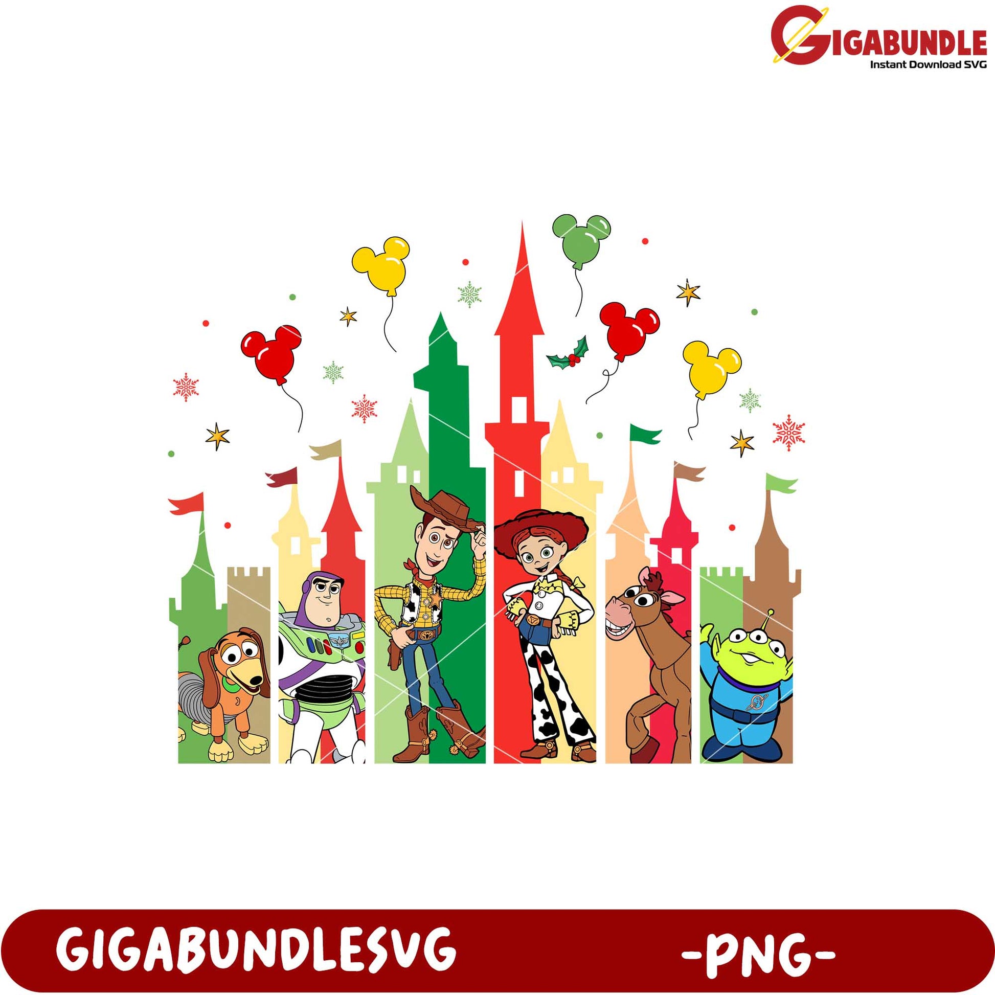 Toy Story Characters in Castle Background PNG Design