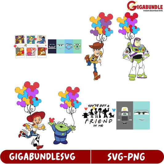 Toy Story SVG Bundle Fun Characters with Balloons Designs
