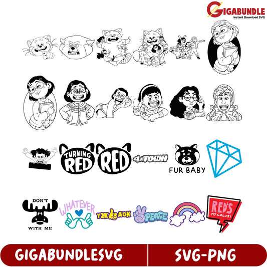 Turning Red SVG Bundle Fun Character Designs & Stickers