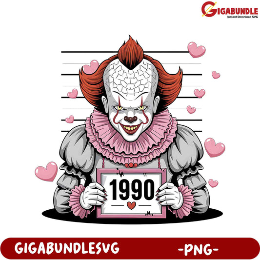 Unique 1990 Clown PNG Graphic for Halloween and Horror Lovers