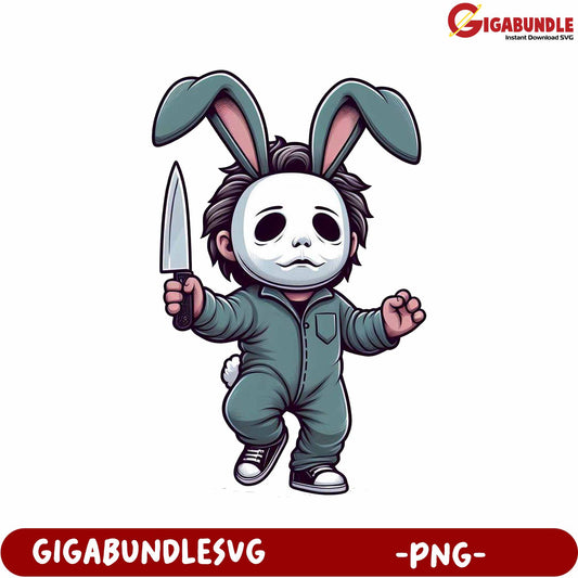 Unique Bunny Character PNG with Knife for Creative Projects