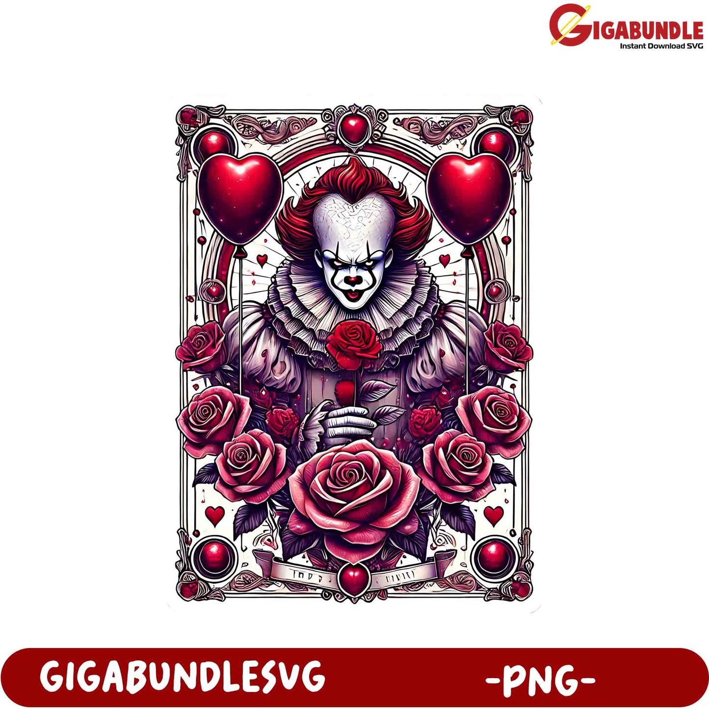 Unique Clown Art PNG with Roses and Hearts for Home Decor Projects