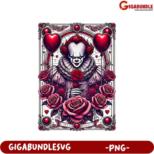 Unique Clown Art PNG with Roses and Hearts for Home Decor Projects