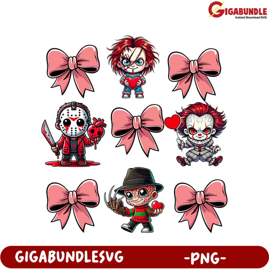 Unique Horror Character PNG Set with Bows for Creative Projects